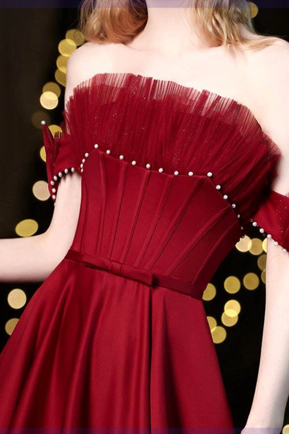 Burgundy satin long A line prom dress evening dress 8774