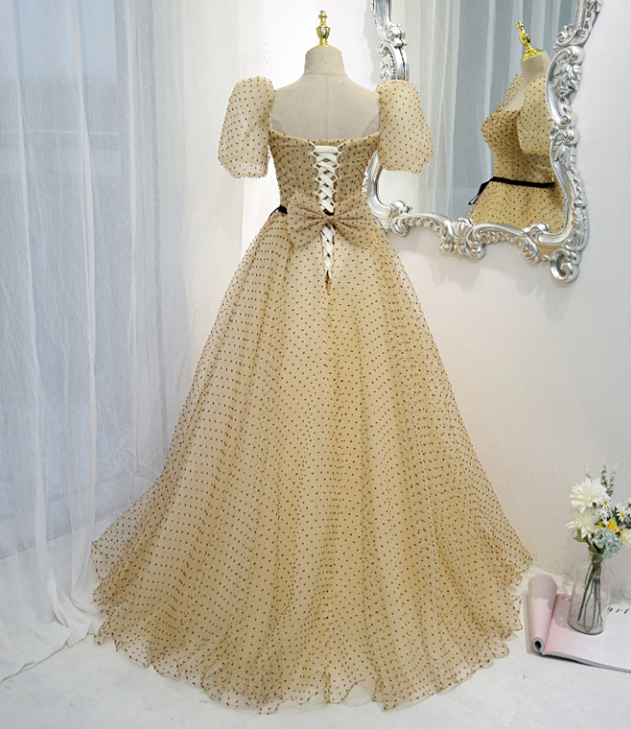 Lovely tulle long A line prom dress evening dress 8821