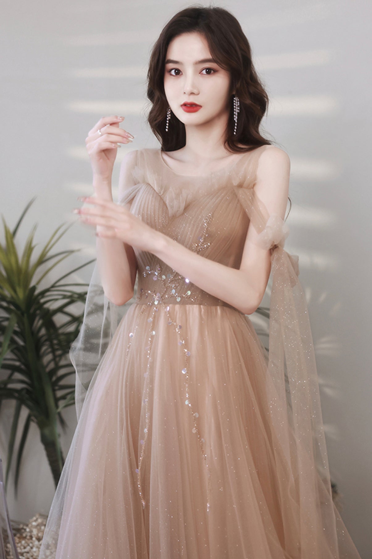 Cute tulle long A line prom dress evening dress 8667