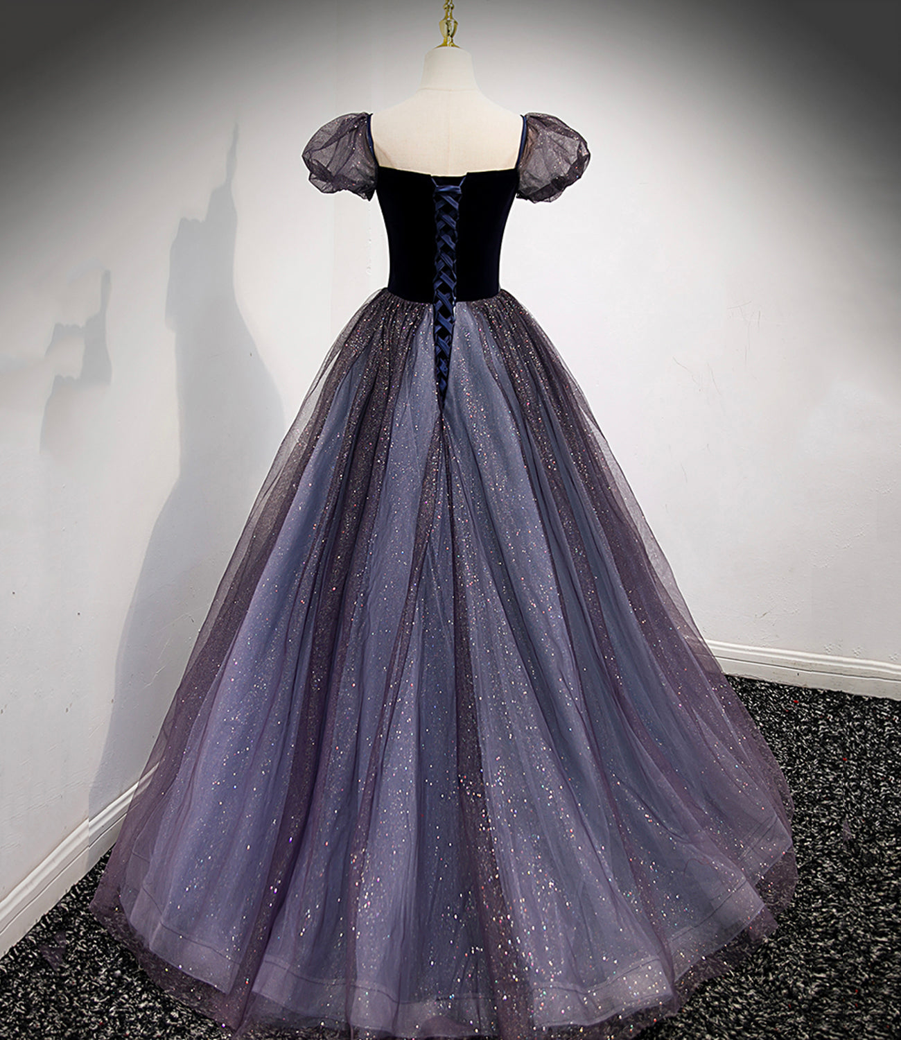 Black and purple tulle long prom dress evening dress 8879
