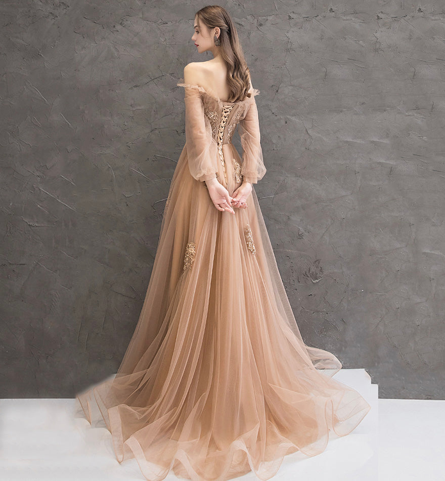 Elegant tulle lace long prom dress evening dress 8471