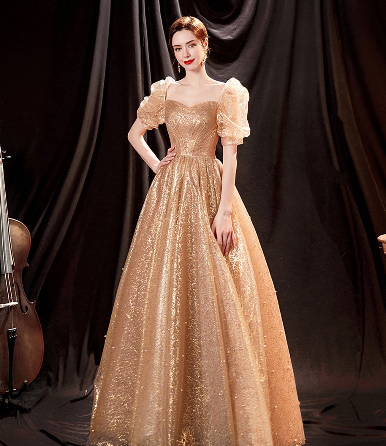 Shiny tulle long A line prom dress evening dress 8818