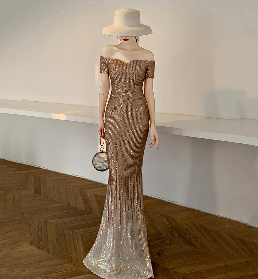 Mermaid sequins long prom dress evening dress 8521