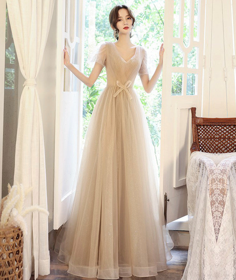 Cute v neck tulle long prom dress evening dress 8467