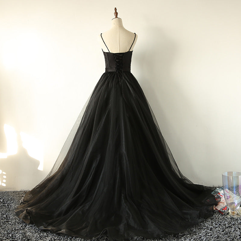 Black tulle long A line prom dress black evening dress 8803