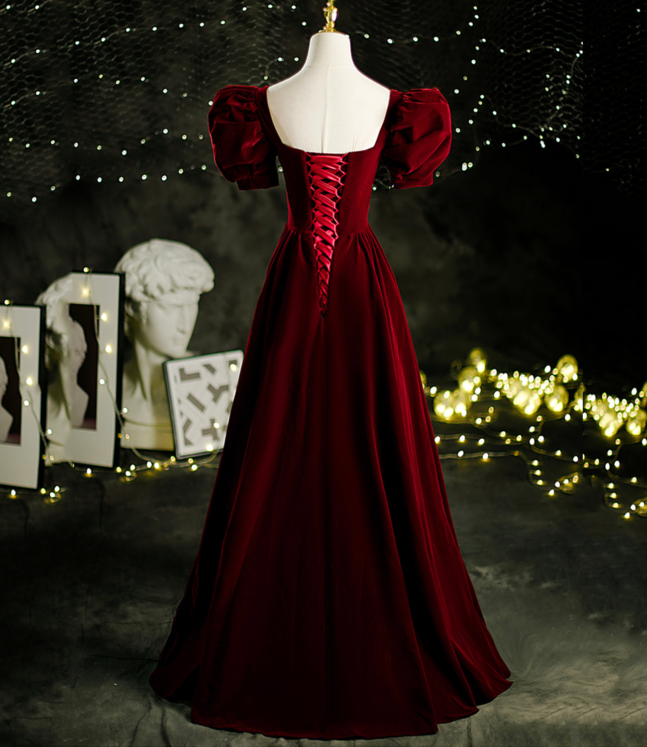 Burgundy velvet long A line prom dress evening dress 8804