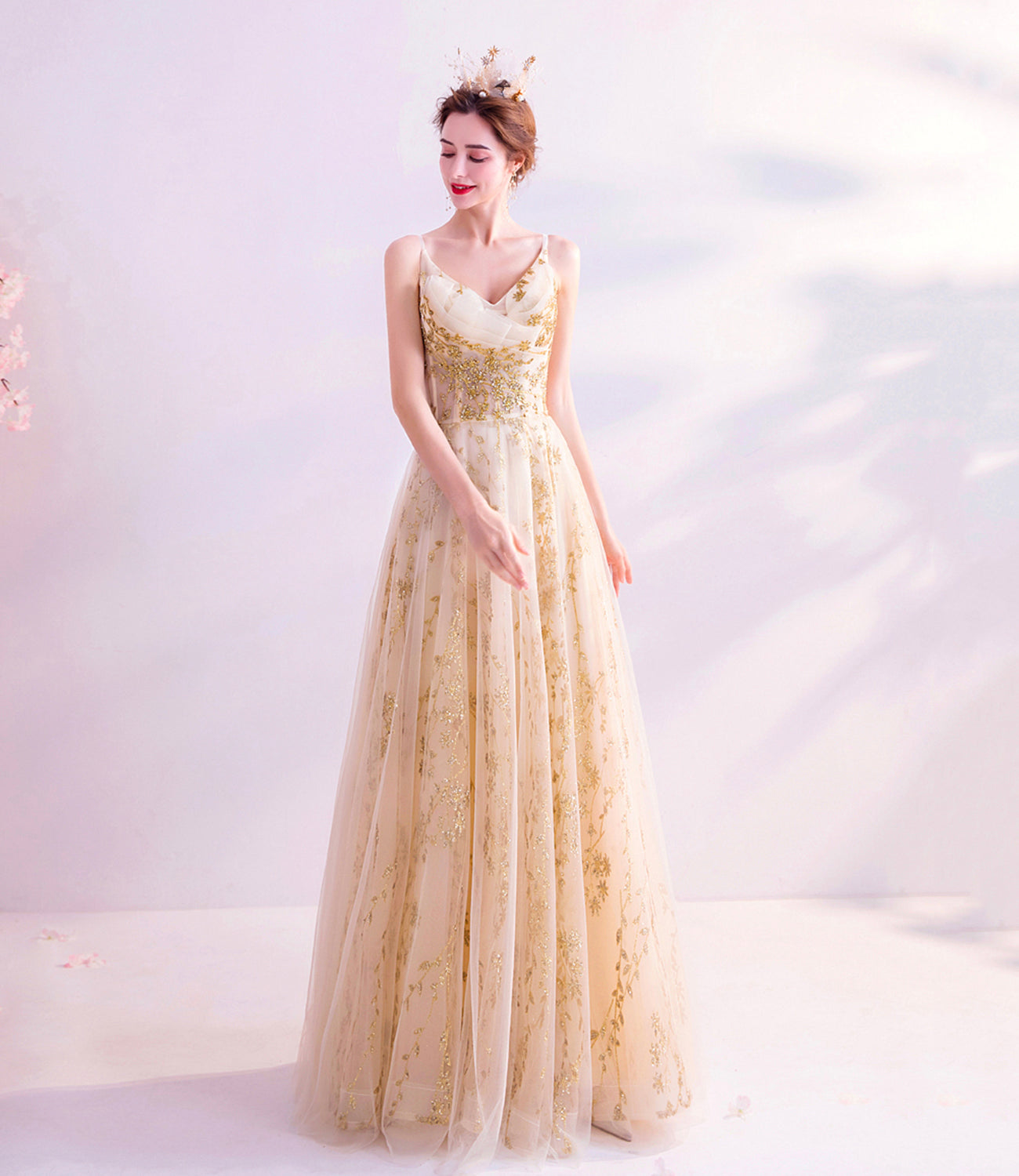 Elegant tulle sequins long A line prom dress evening dress 8832
