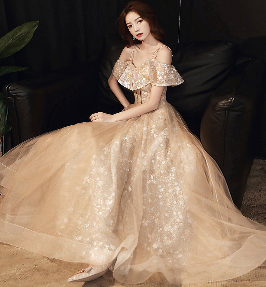 Cute tulle lace long prom dress evening dress 8461
