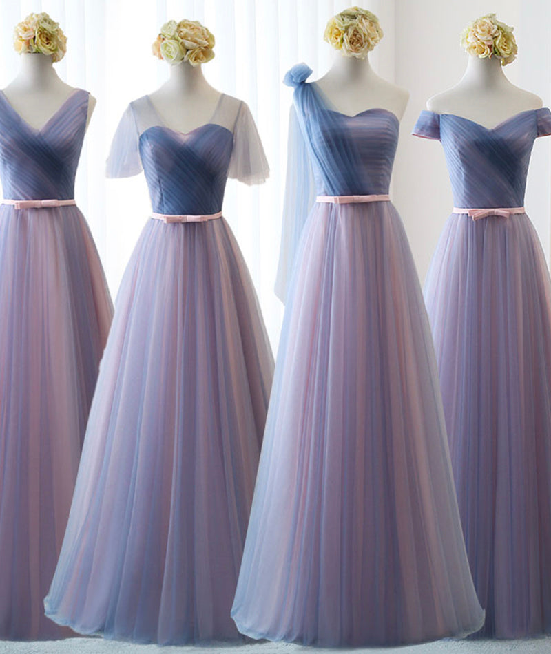 Blue v neck tulle long prom dress evening dress 8495