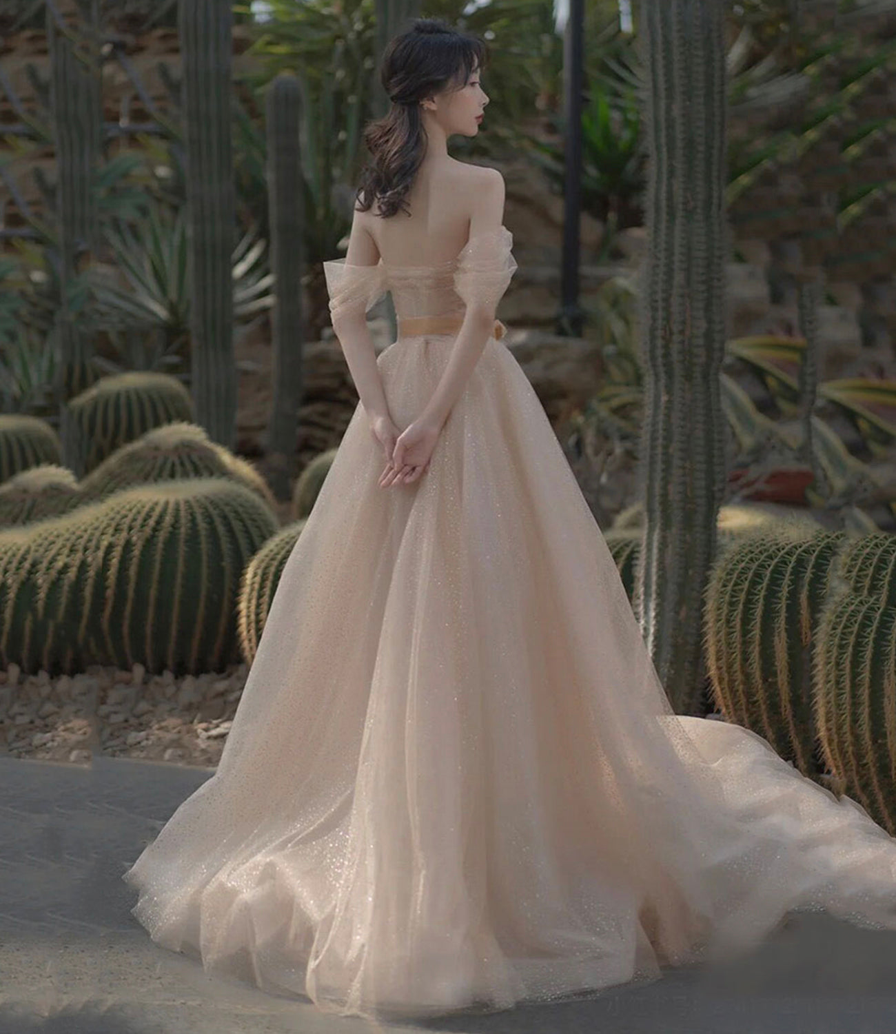 Pink tulle long A line prom dress pink evening dress 8855