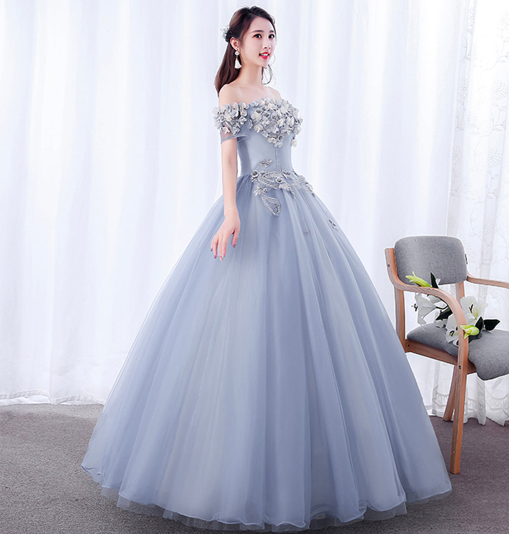 A line tulle applique long prom dress evening dress 8625