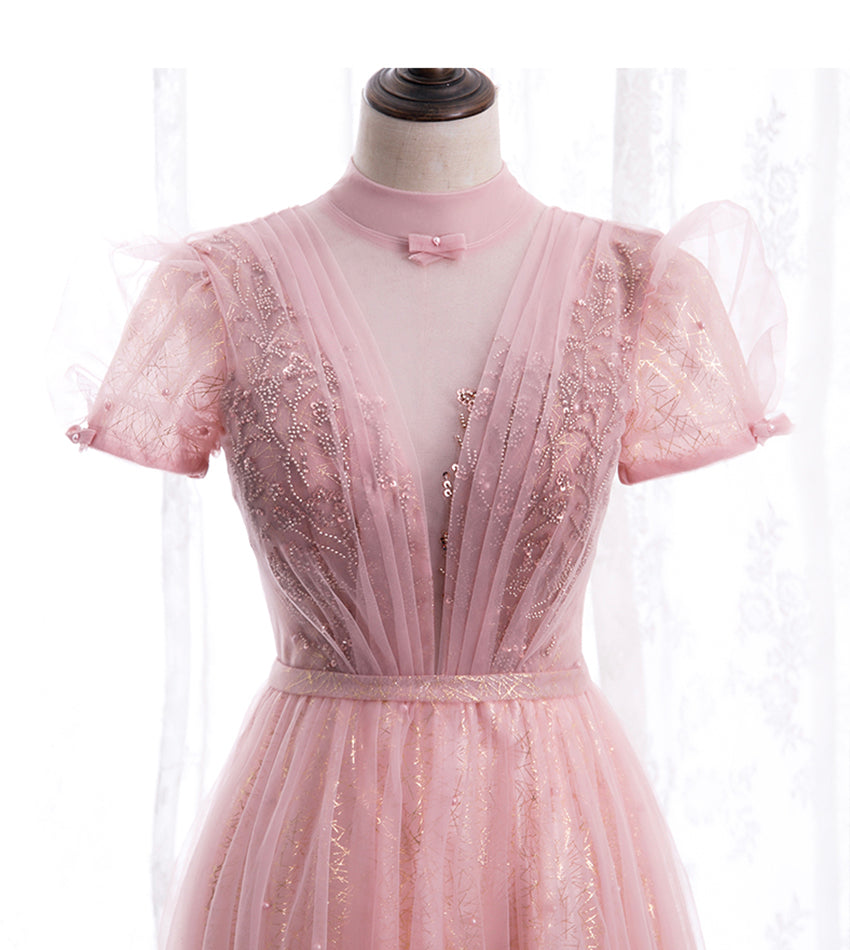 A line tulle sequins long prom dress evening dress 8439