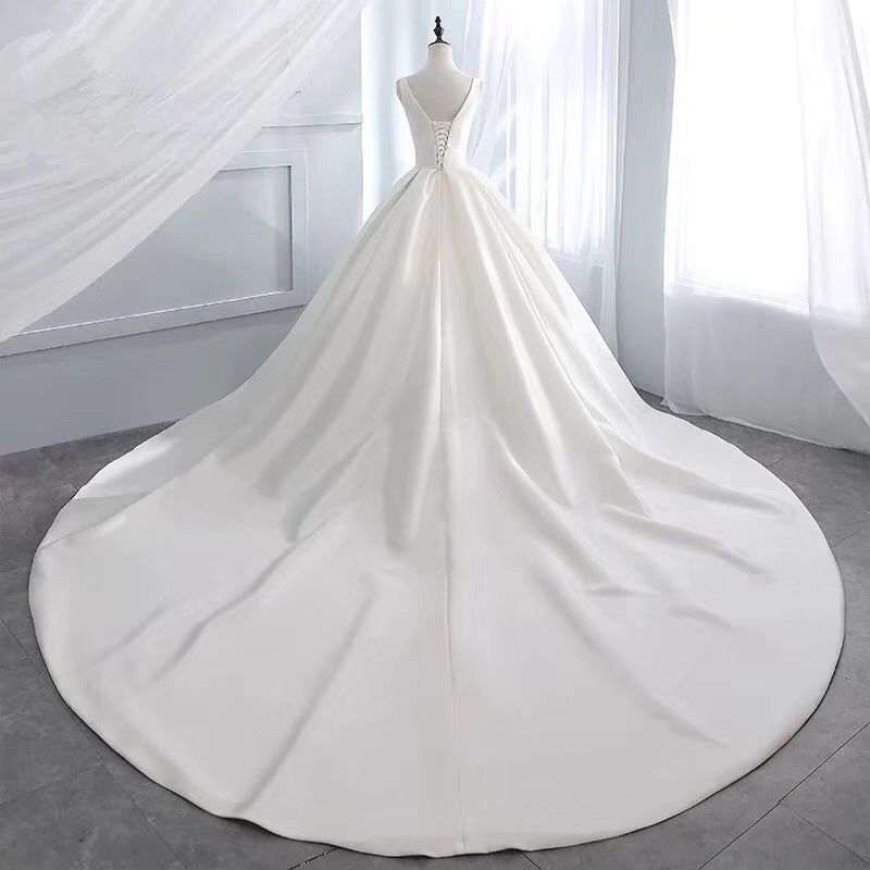 White v neck satin long ball gown dress formal dress 8870