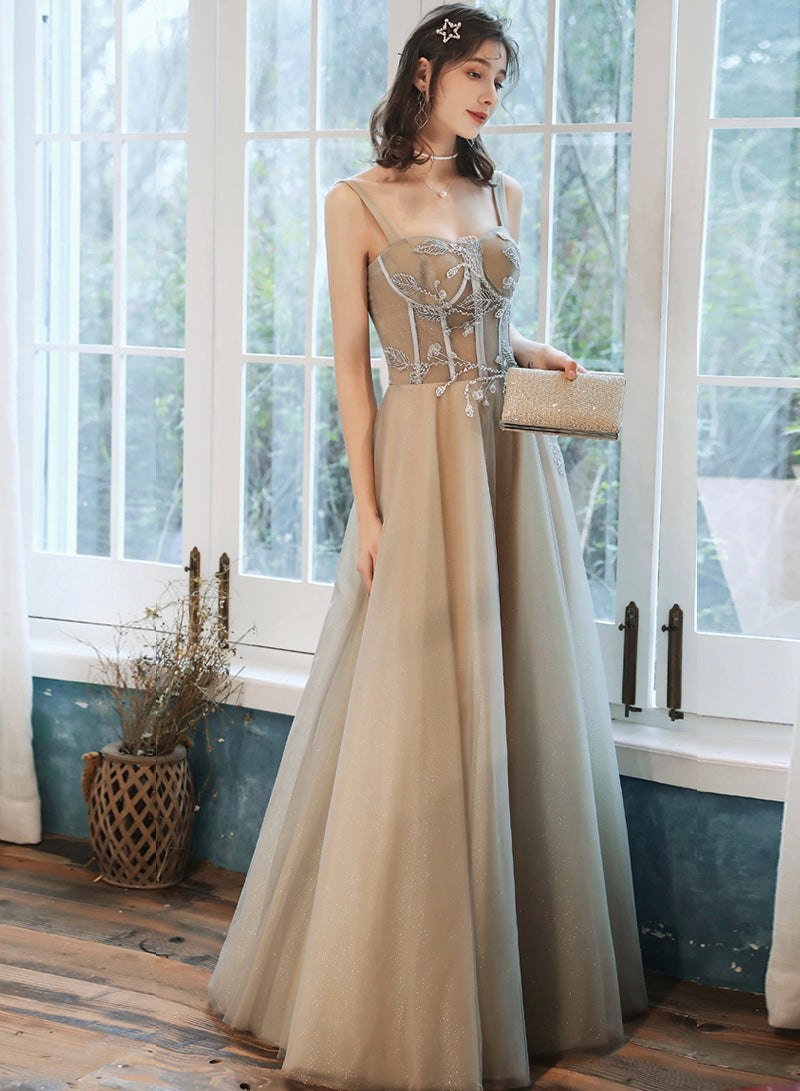 Lovely tulle lace long prom dress evening dress 8486