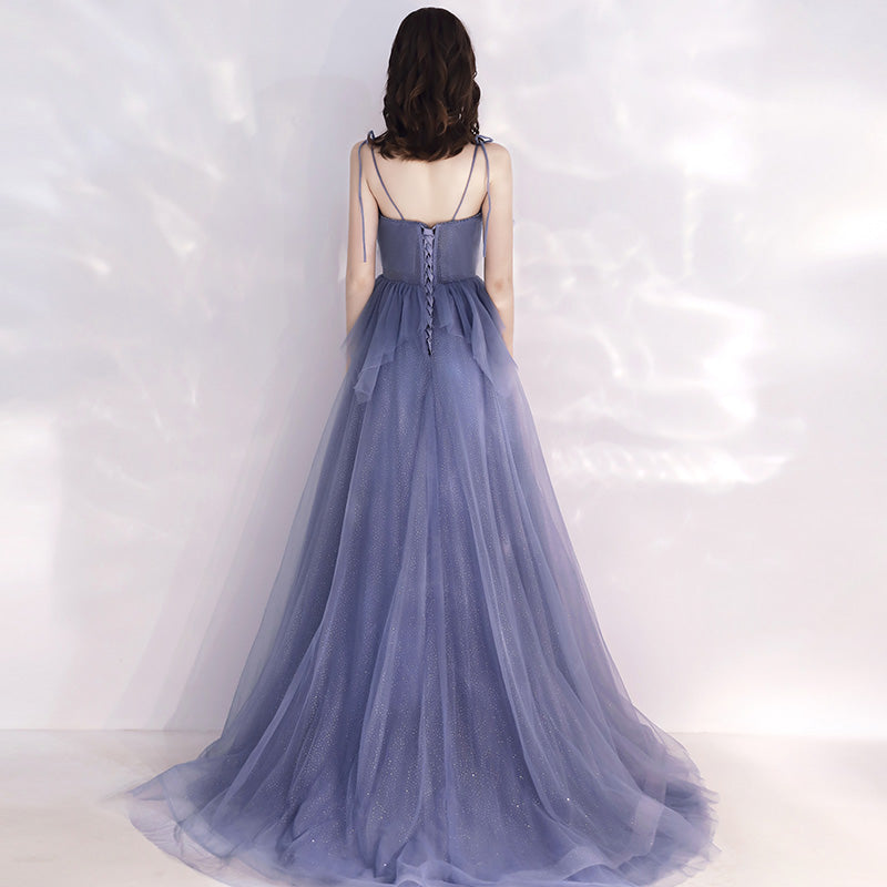 Cute v neck tulle long prom dress, evening dress 8140