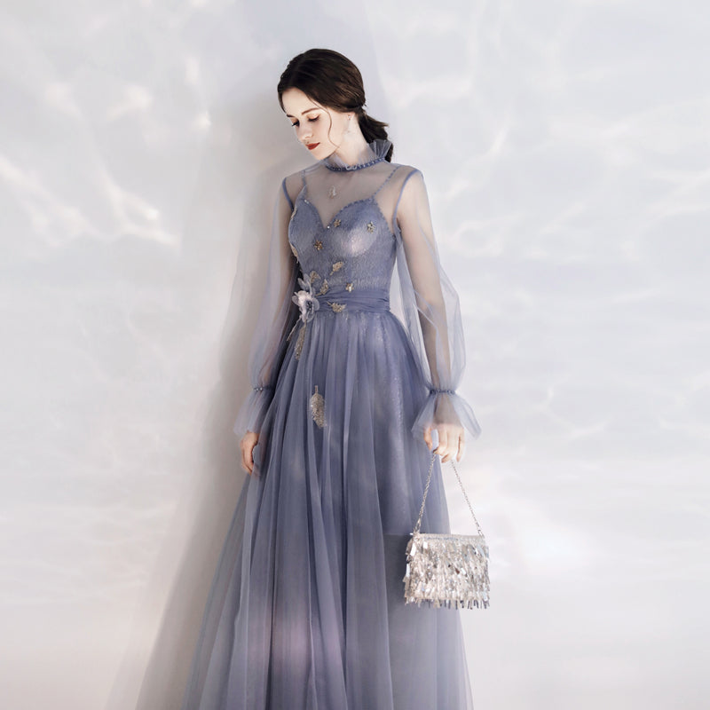 Cute tulle long sleeve prom dress 8164