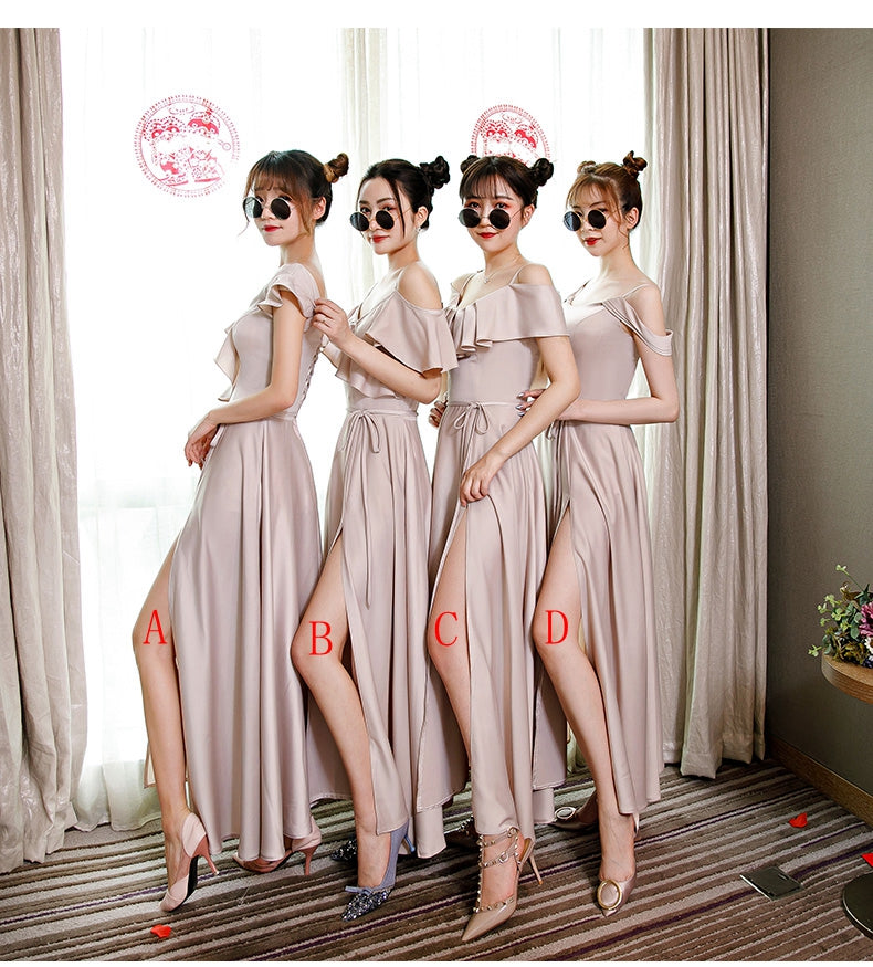 Light pink satin prom dress evening dress 8366
