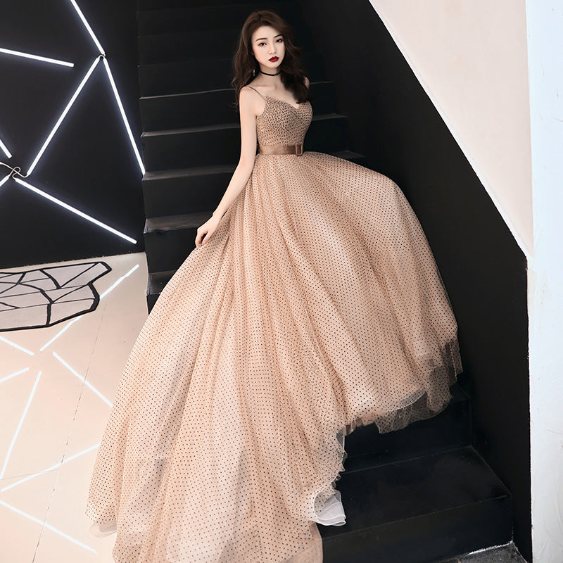 Stylish v neck tulle long prom dress, evening dress 7908