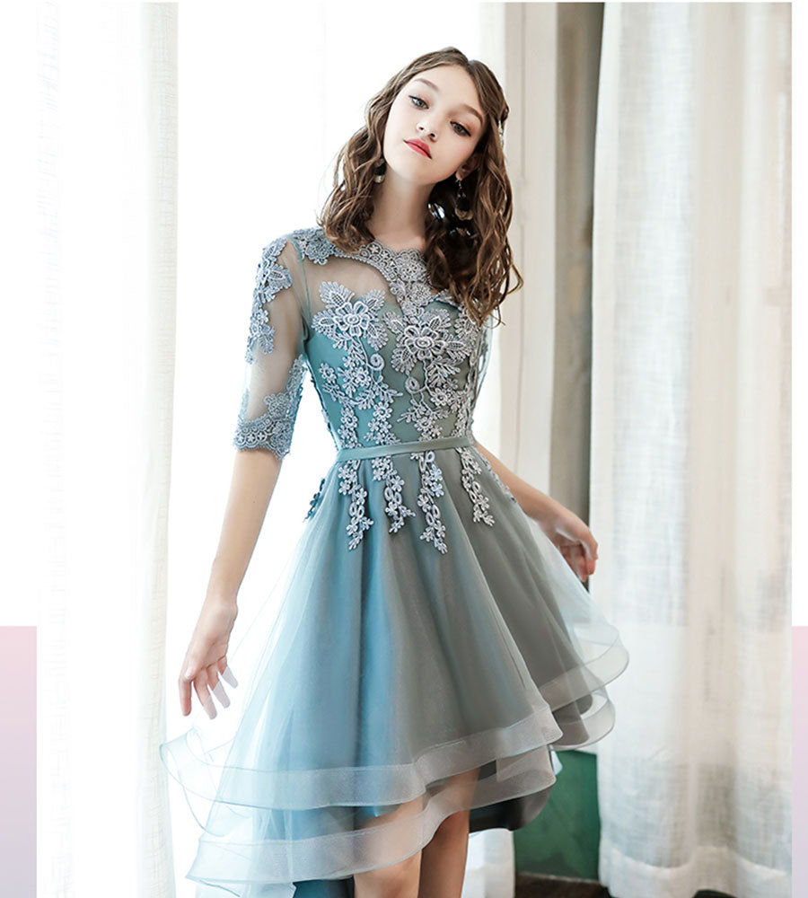 Blue lace homecoming dress bridesmaid dress 8333