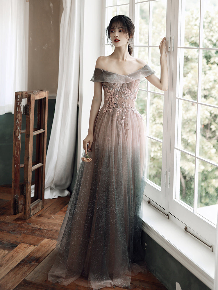 Stylish tulle lace long prom dress, evening dresses 8149