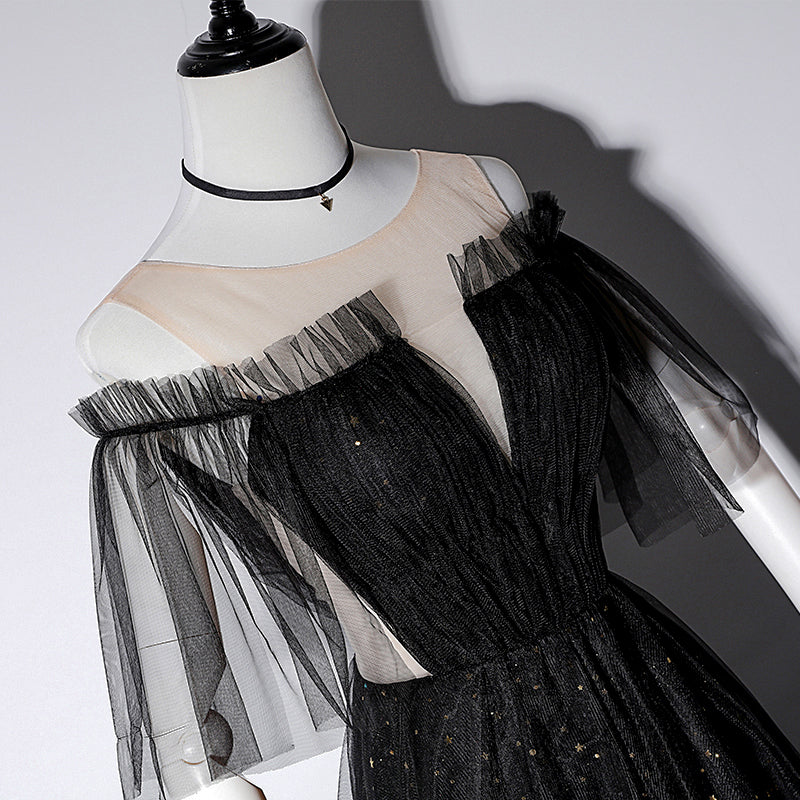 Black Shiny Elegant Fashion Tulle Long Sequin Ball Gown Evening Dress 8092