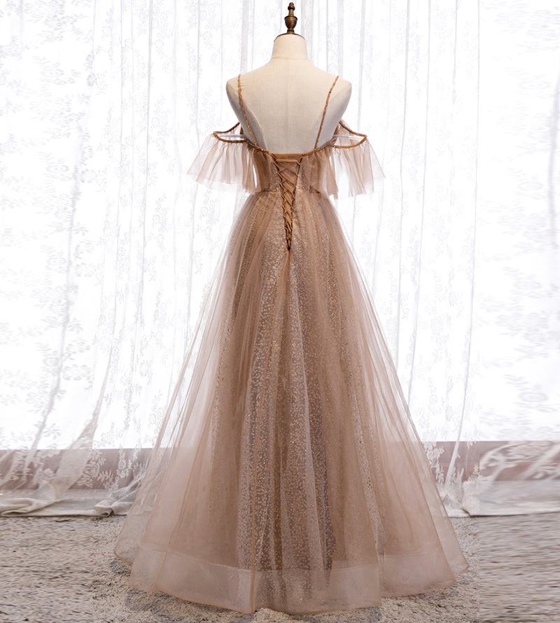 Cute sweet neck tulle long prom dress 8173
