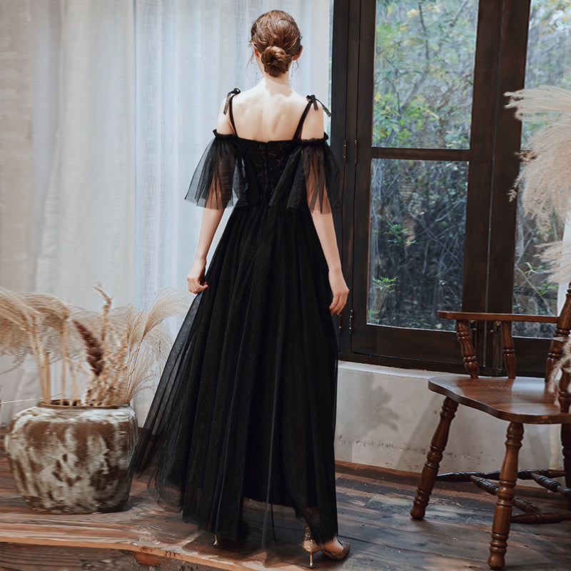Black tulle long prom dress formal dress 8367