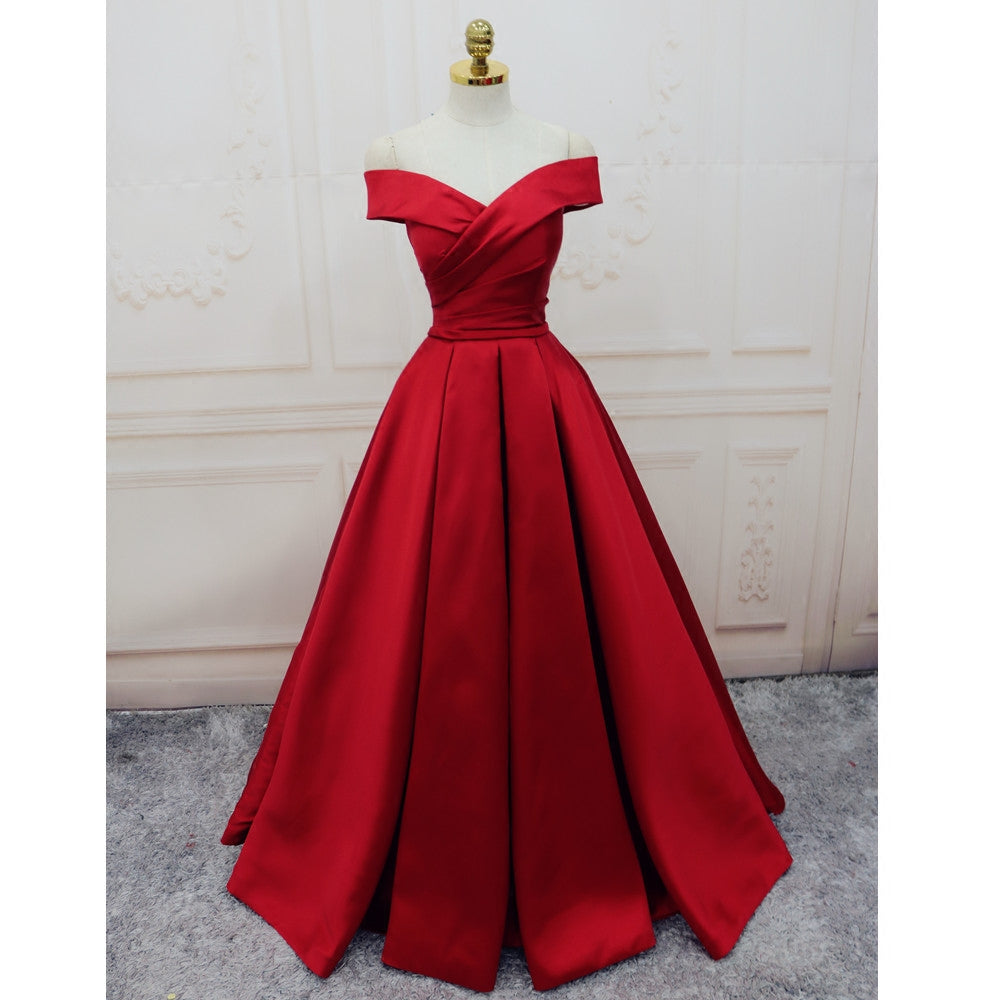 Blue v neck satin long prom dress, blue evening dress 7897