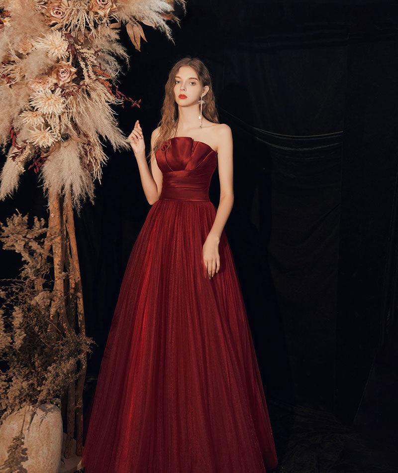 Burgundy long prom dress formal dress 8350