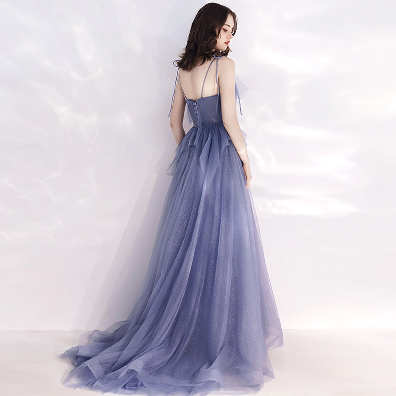 Cute v neck tulle long prom dress, evening dress 8140