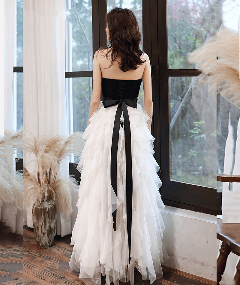 Stylish black and withe tulle long prom dress evening dress 8386