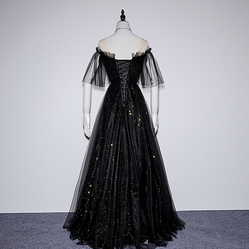 Black Shiny Elegant Fashion Tulle Long Sequin Ball Gown Evening Dress 8092