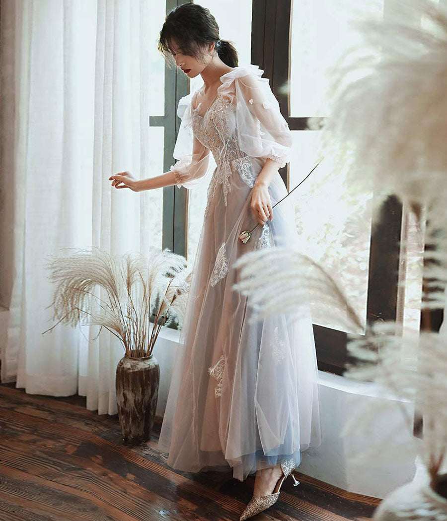 Cute tulle lace long prom dress evening dress 8343