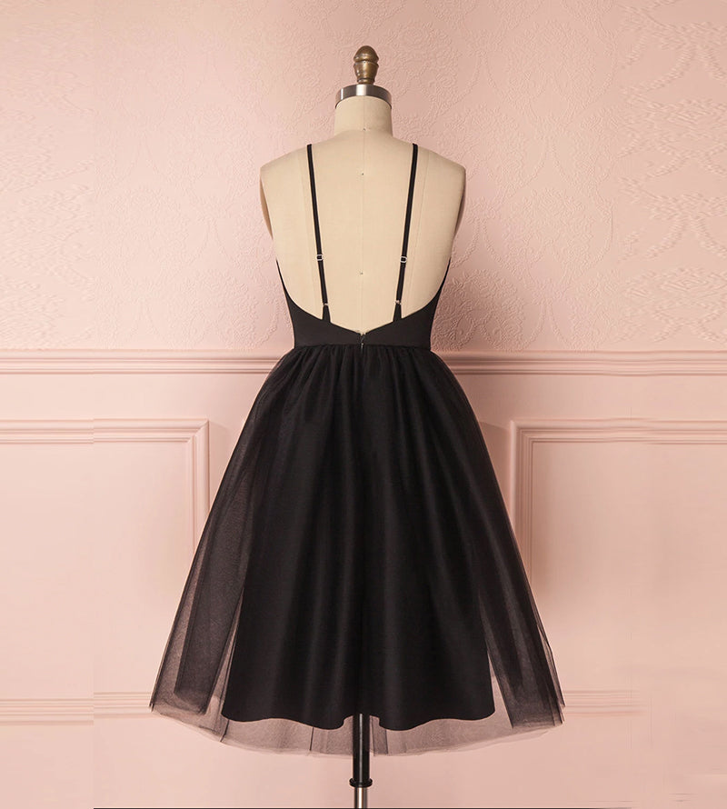 Black tulle short prom dress 8179