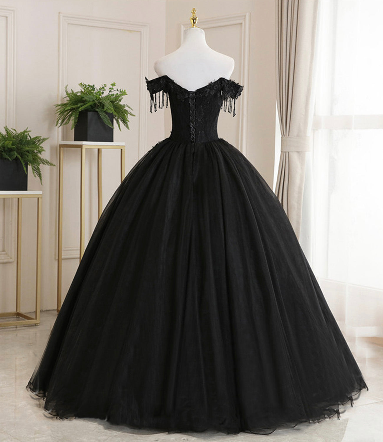 Black tulle lace long ball gown dress formal dress 8931