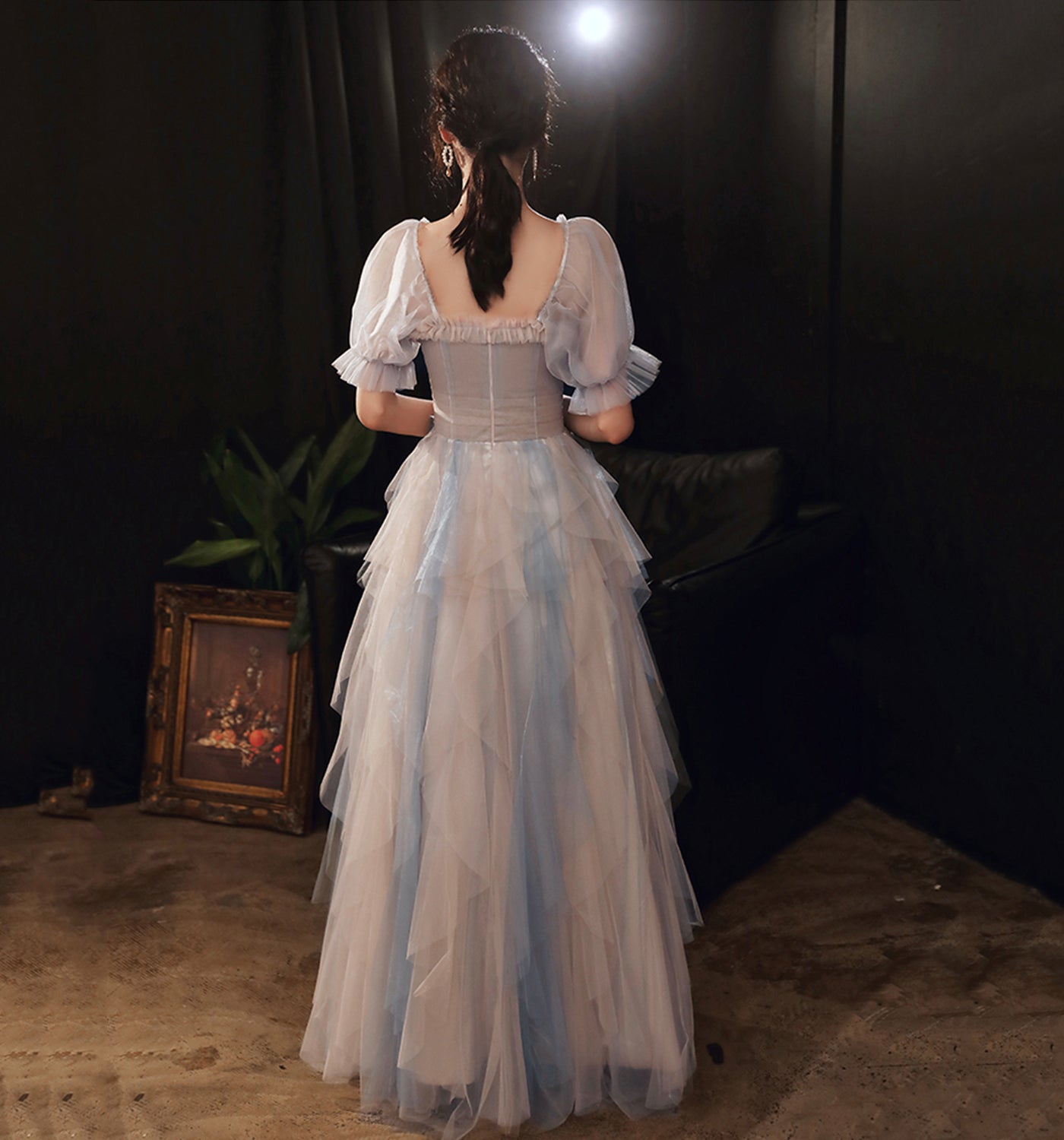 Cute tulle long A line prom dress evening dress 8905