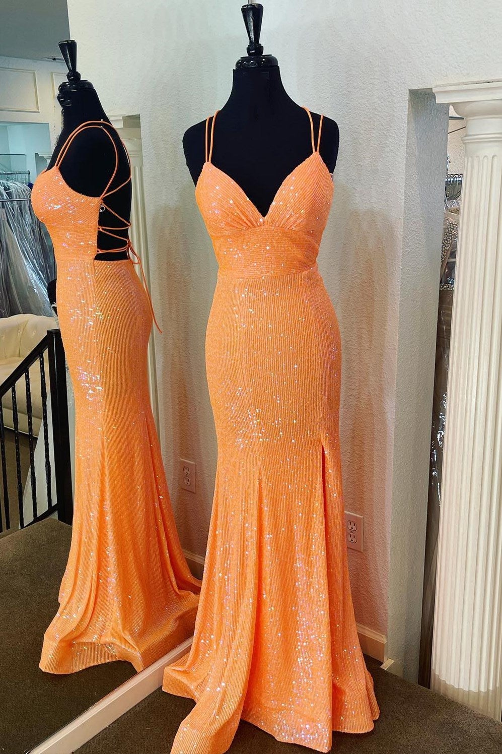 Long Pink Sparkle Sequins Prom Dresses Formal Evening Gowns cg24879