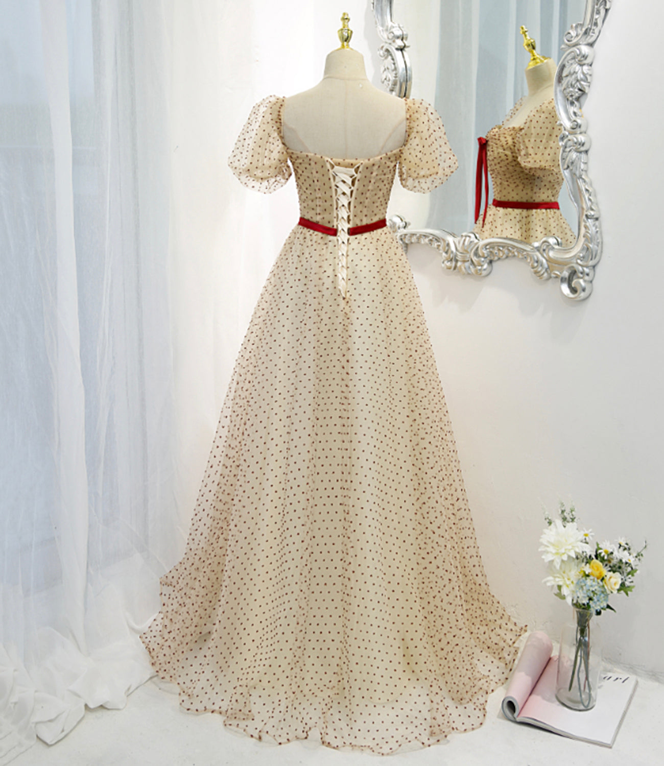 Cute tulle long A line prom dress evening dress 8811