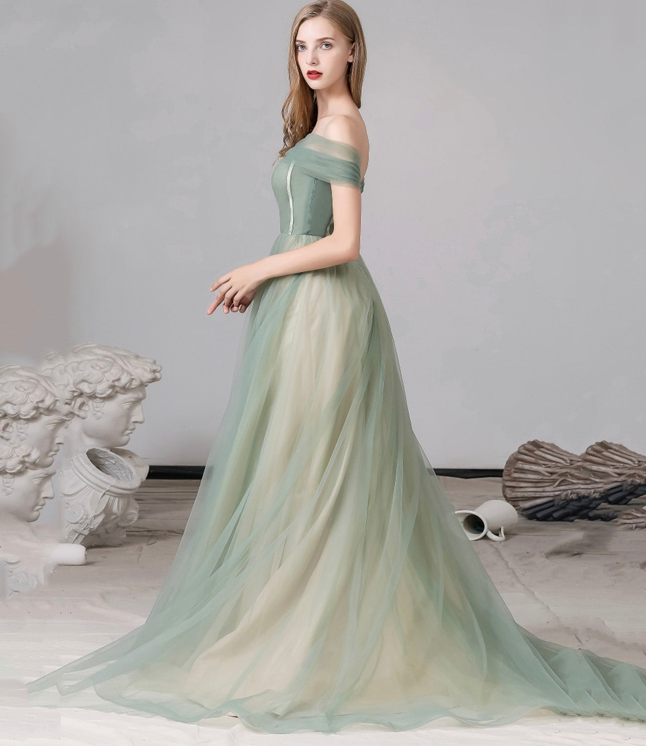 Cute tulle long A line prom dress evening dress 8791