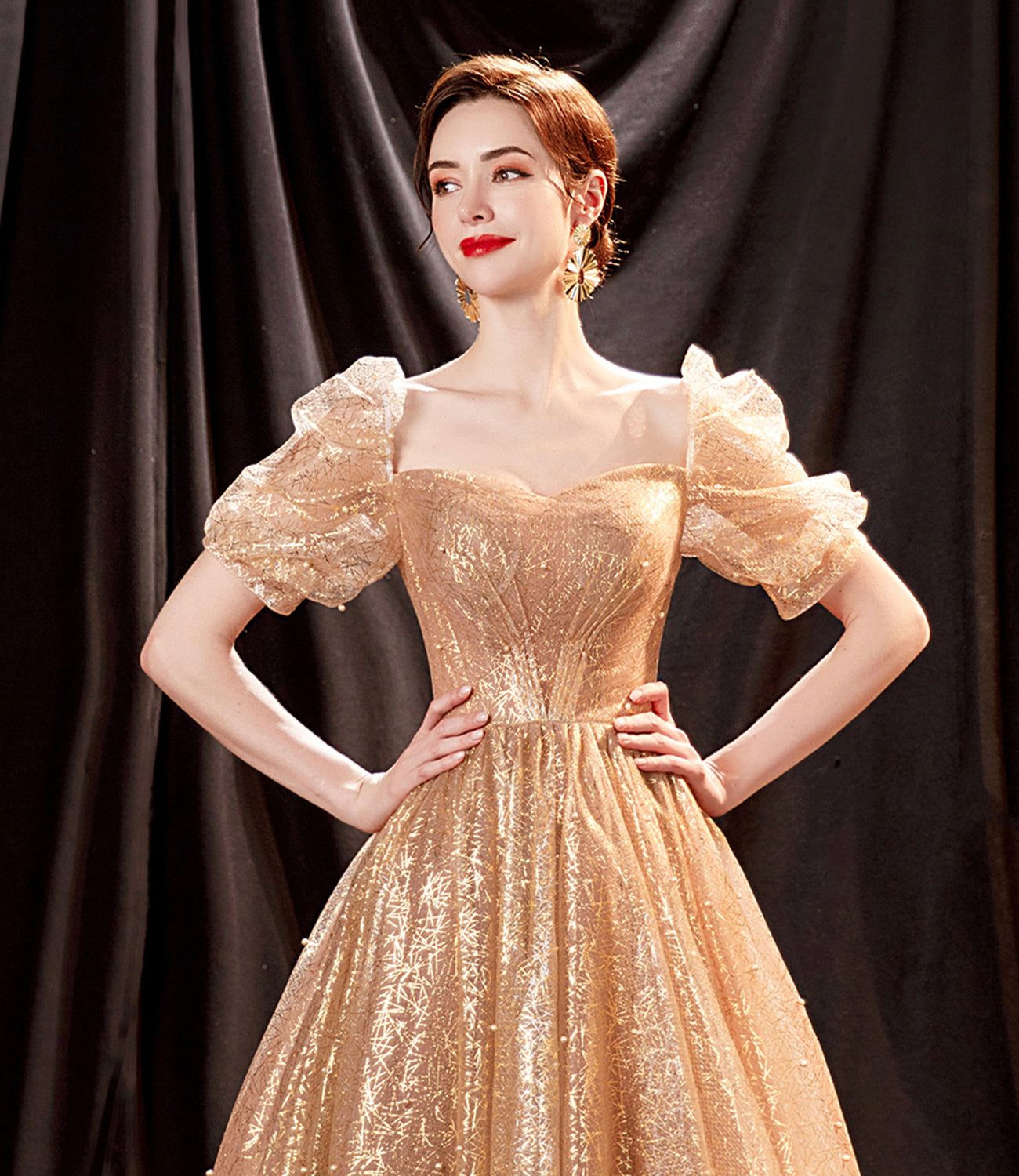 Shiny tulle long A line prom dress evening dress 8818