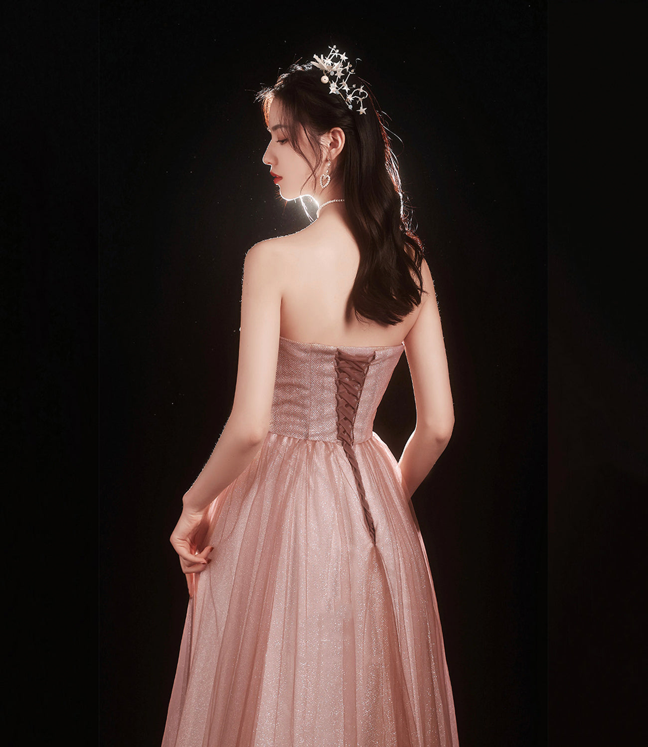 Cute tulle long A line prom dress evening dress 8841