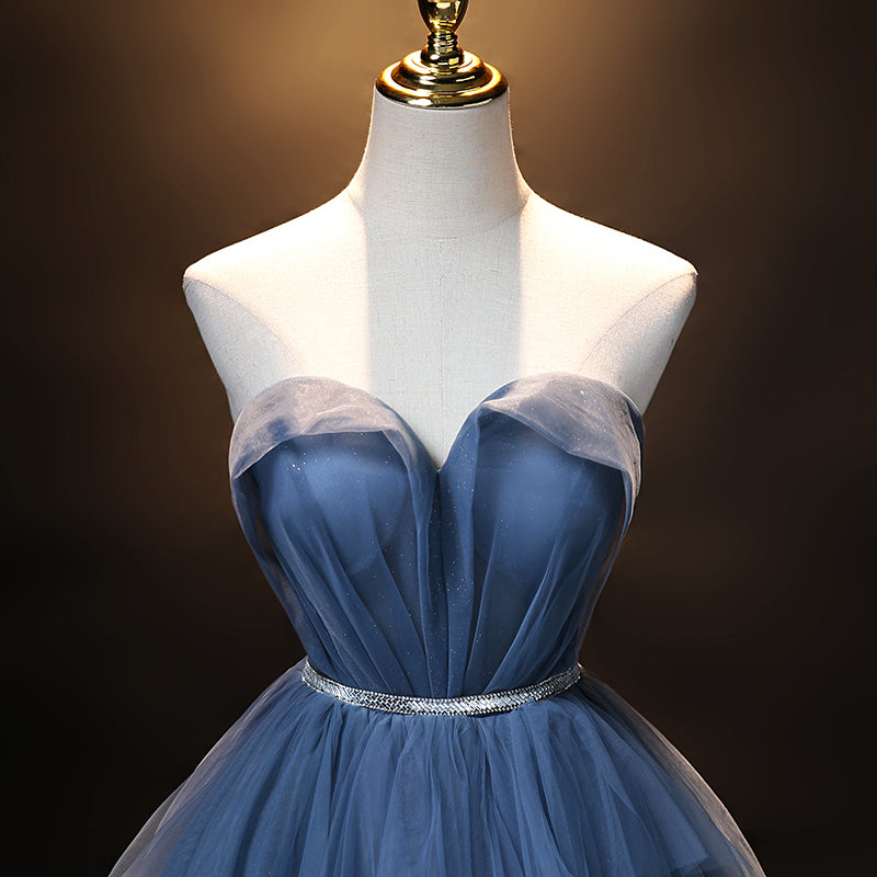 Blue tulle long A line prom dress blue evening dress 8909