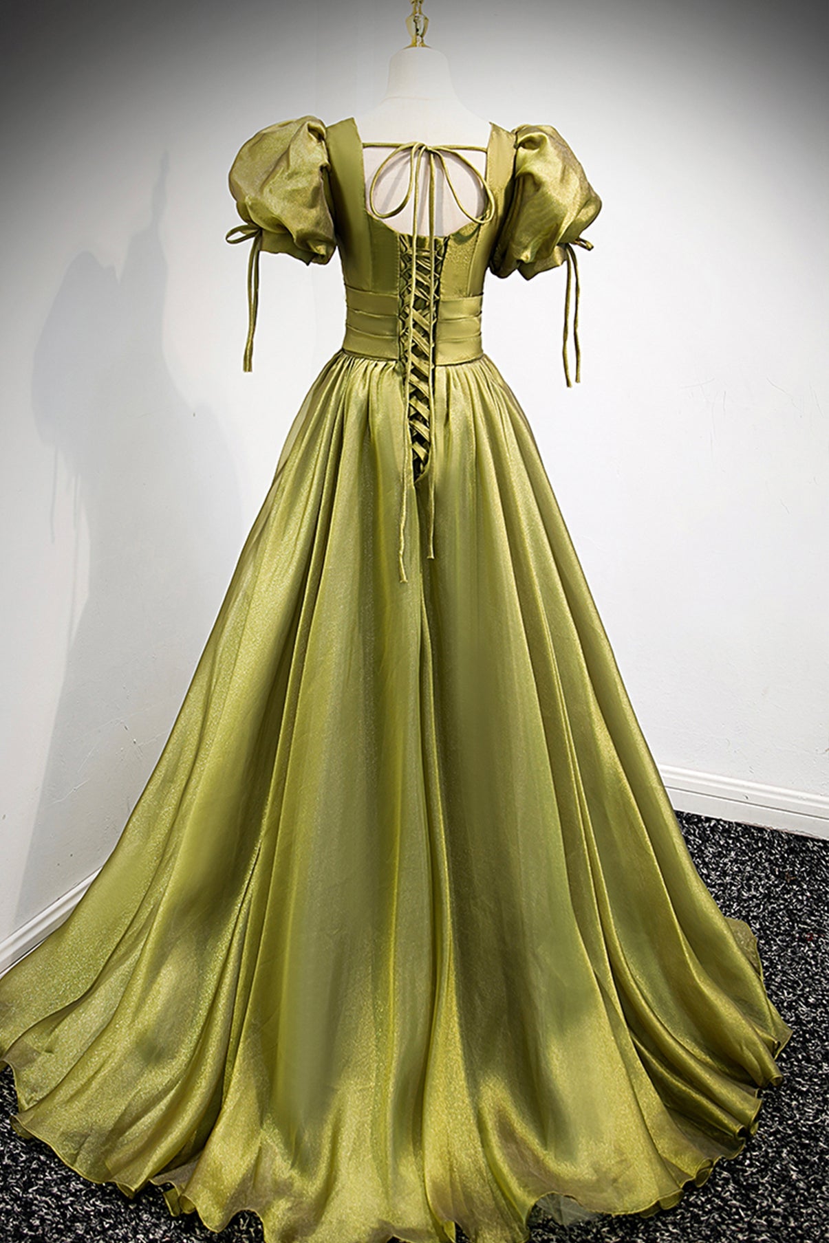 Green v neck tulle long prom dress A line evening dress 8878