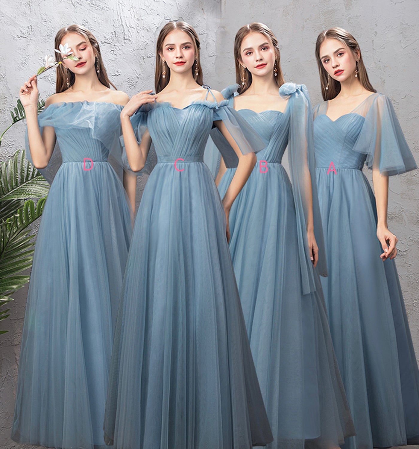 Blue tulle long prom dress A line evening dress 10024