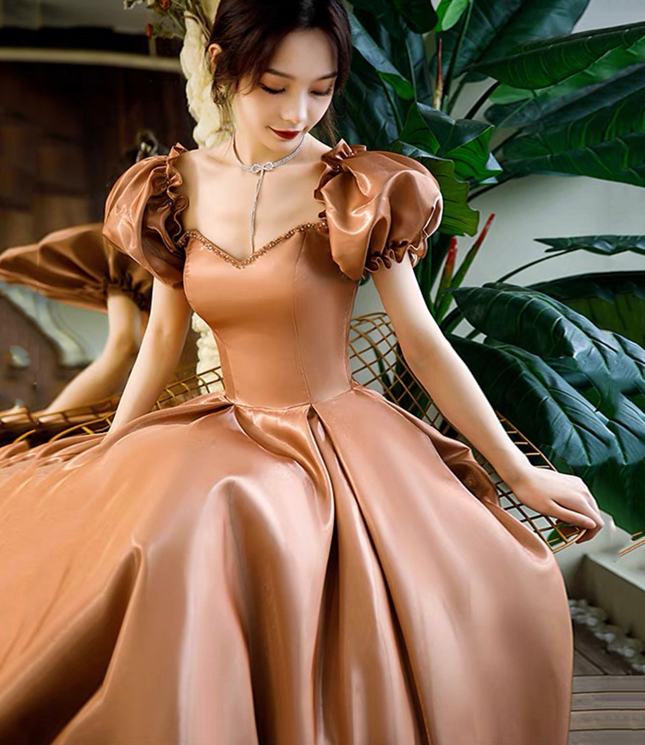 Lovely A line satin long prom gown princess dress 8958