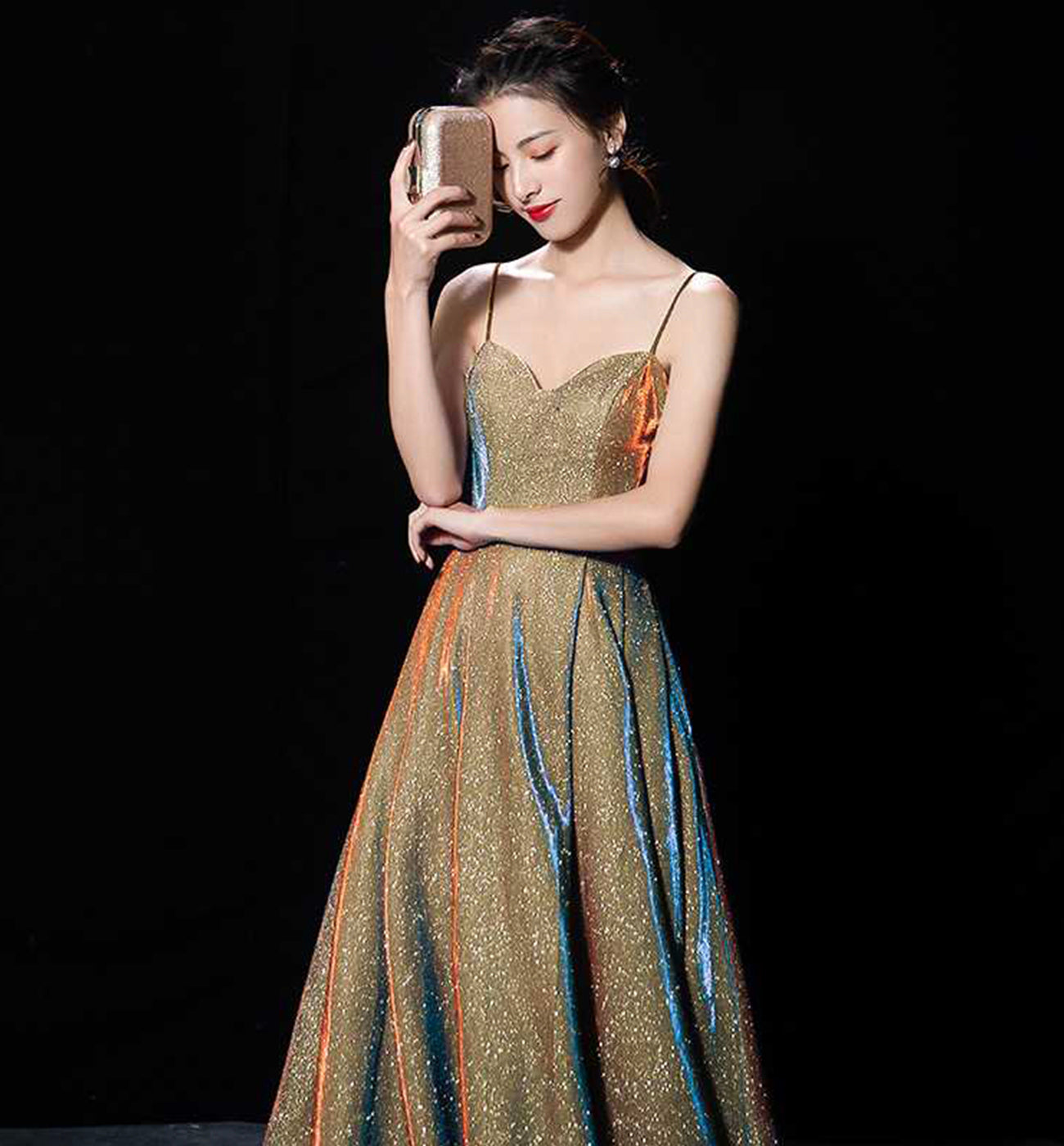 Shiny satin long A line prom dress simple evening dress 8588