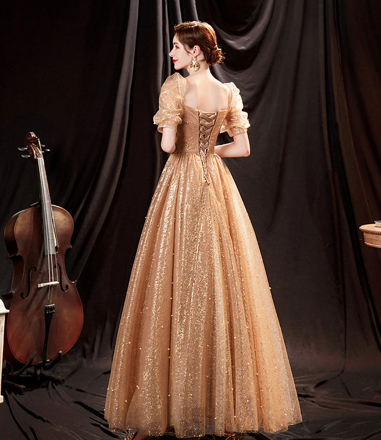 Shiny tulle long A line prom dress evening dress 8818