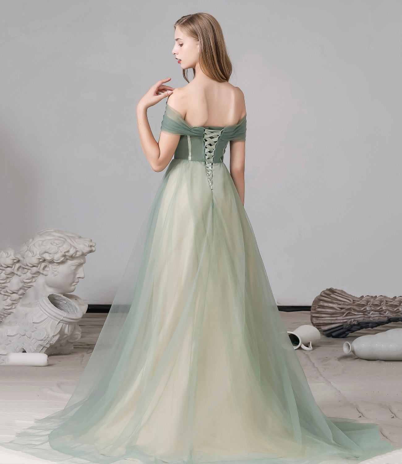 Cute tulle long A line prom dress evening dress 8791