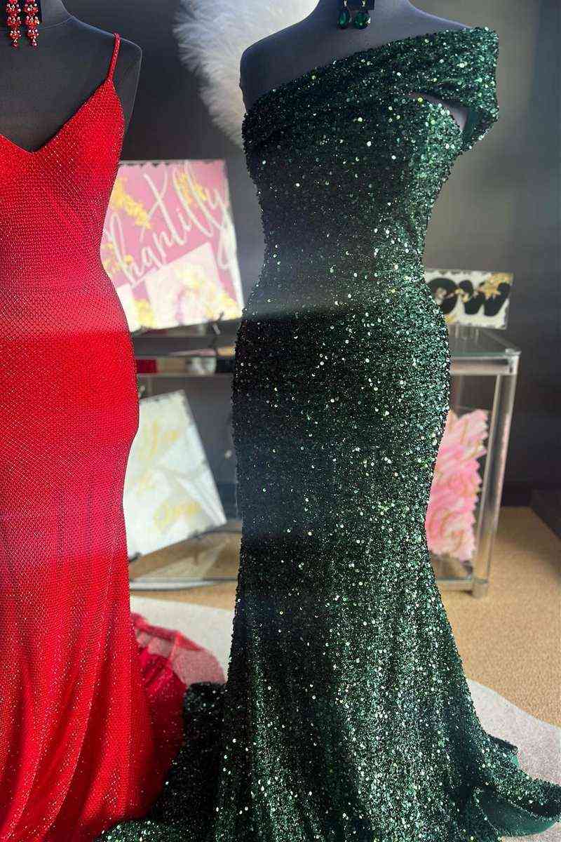Vestido de fiesta largo de sirena con un solo hombro en rosa intenso, vestidos de cena rojos