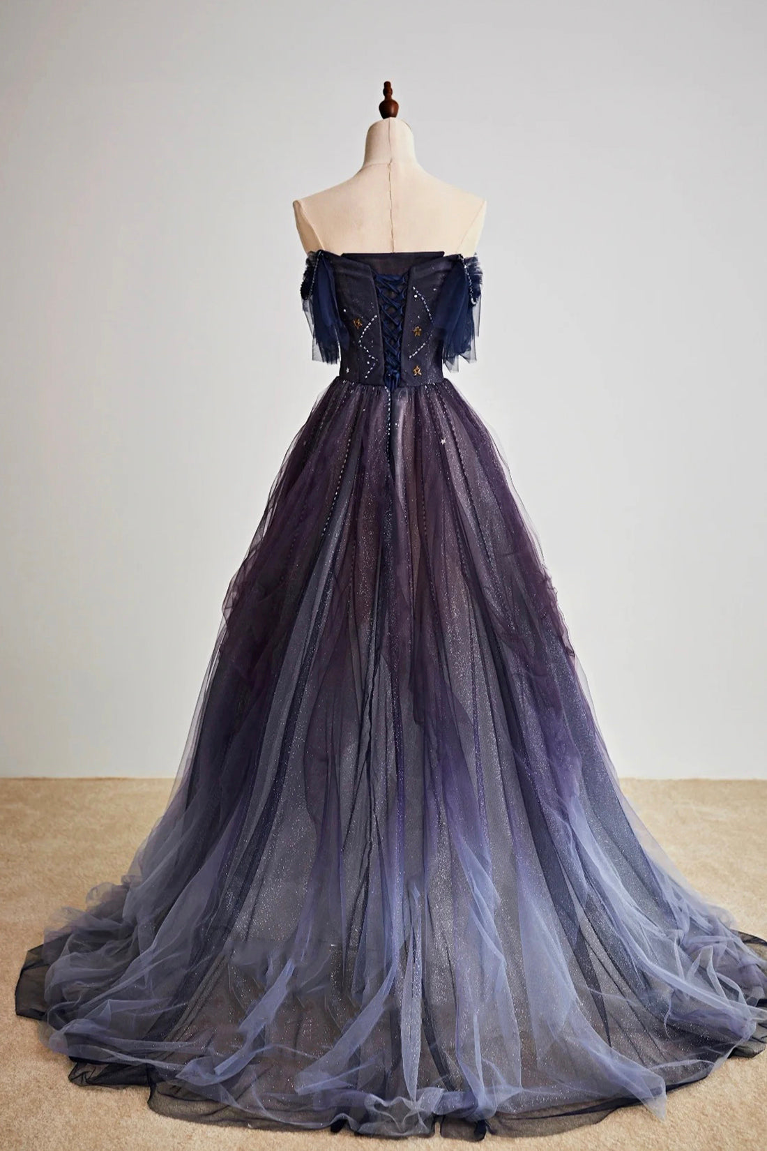 Purple Gradient Tulle Long Prom Dress, Beautiful A-Line Evening Party Dress with Beaded